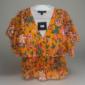 Marc New York Andrew Marc Women’s Ruffle Sleeve Blouse Top M Floral Tropical